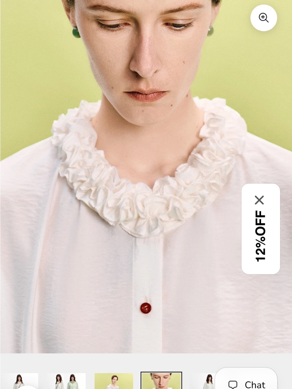 White Ruffle-Collar Button-Up Shirt - Picture 8 of 11
